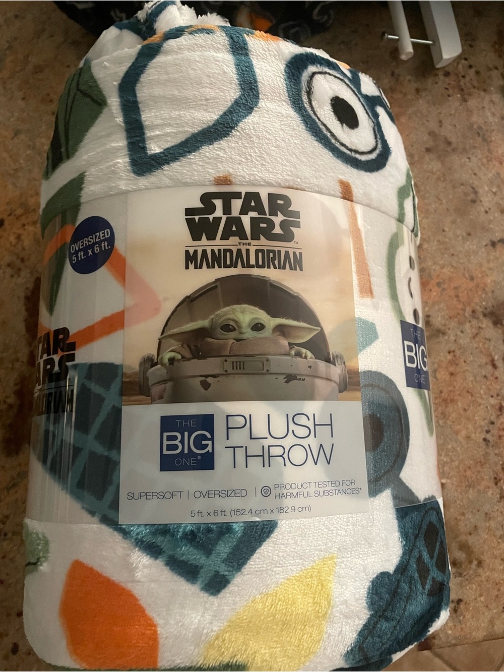 Star Wars Mandalorian Throw White with Teal, Orange, Yellow, Green, Black 5 x 6